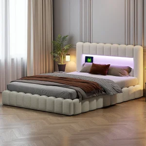 Gestoffeerd tweepersoonsbed, bubbel, 180 x 200 cm, met LED en USB, opbergbed, beige Gestoffeerd tweepersoonsbed, bubbel, 180 x 200 cm, met LED en USB, opbergbed, beige