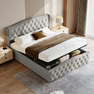 Gestoffeerd bed, 160 x 200 cm, met lattenbodem en opbergruimte, dubbel hydraulisch, fluweel Gestoffeerd bed, 160 x 200 cm, met lattenbodem en opbergruimte, dubbel hydraulisch, fluweel