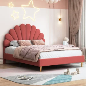 Gestoffeerd tweepersoonsbed 140 x 200 cm met lattenbodem, fluweel, rood Gestoffeerd tweepersoonsbed 140 x 200 cm met lattenbodem, fluweel, rood