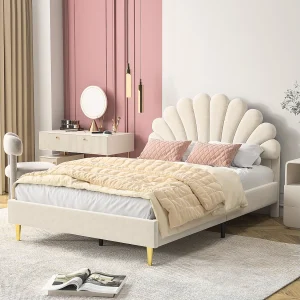 Gestoffeerd tweepersoonsbed 140 x 200 cm met lattenbodem, fluweel, beige Gestoffeerd tweepersoonsbed 140 x 200 cm met lattenbodem, fluweel, beige