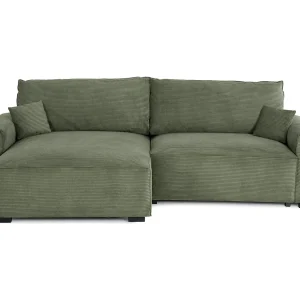 Slaapbank 3 zitplaatsen Bosgroen – chaise omkeerbaar rechts/linksche met geïntegreerde opbergruimte (269 x 158 x 96 cm) – LAUREN Slaapbank 3 zitplaatsen Bosgroen – chaise omkeerbaar rechts/linksche met geïntegreerde opbergruimte (269 x 158 x 96 cm) – LAUREN