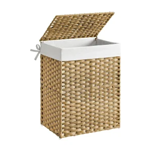 Handgeweven wasmand – 90L – Synthetisch rotan – Met deksel en handvatten – Waszak afneembaar Handgeweven wasmand – 90L – Synthetisch rotan – Met deksel en handvatten – Waszak afneembaar