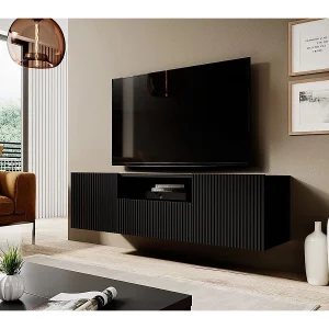 Hangend TV-meubel met 2 deuren en 1 zwarte lade 150×45 cm Hangend TV-meubel met 2 deuren en 1 zwarte lade 150×45 cm