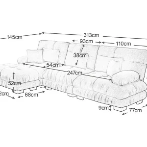 Hoekbank 3-zits van Chenille stof, met 5 kussens, verwijderbare poef, DIY-combinatie, 313x145x81cm, Grijs Hoekbank 3-zits van Chenille stof, met 5 kussens, verwijderbare poef, DIY-combinatie, 313x145x81cm, Grijs