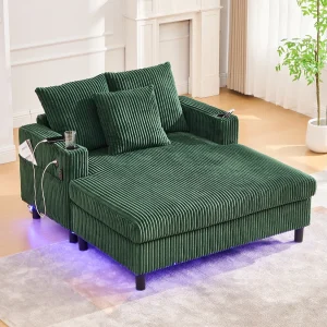 Groene 1-zitsbank – Relaxfauteuil met bekerhouders aan de zijkant en USB-oplaadpoort – LED-sfeerverlichting Groene 1-zitsbank – Relaxfauteuil met bekerhouders aan de zijkant en USB-oplaadpoort – LED-sfeerverlichting
