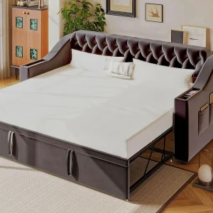 Gestoopt slaapbank 90×190 cm – met USB-poort – met opbergzak – fluweel stof – donkergrijs Gestoopt slaapbank 90×190 cm – met USB-poort – met opbergzak – fluweel stof – donkergrijs