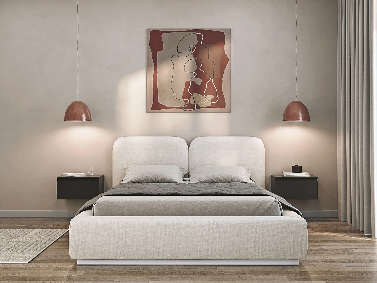 Gestoffeerd bed 140x200 met chenille bekleding – Bedbox en lattenbodem – Crème – COMOVES