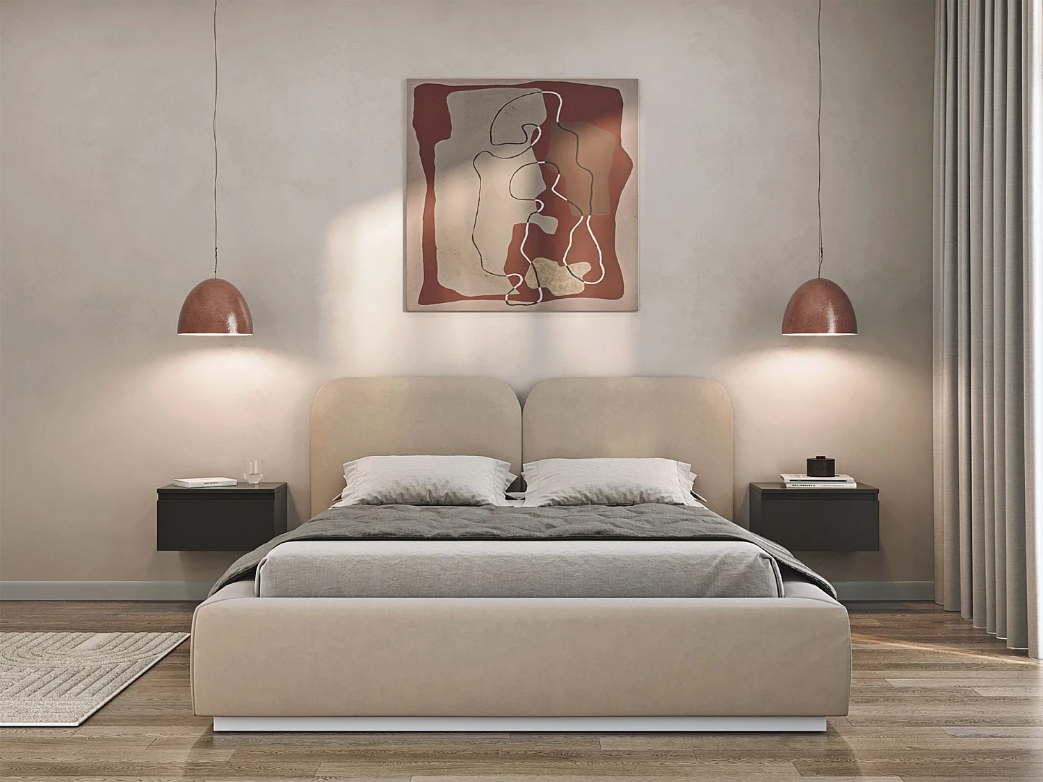 Gestoffeerd bed 140x200 met velours bekleding – Bedbox en lattenbodem – Lichtbeige – COMOVES