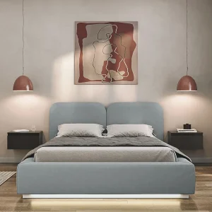Gestoffeerd bed 140×200 met velours bekleding – LED, bedbox en lattenbodem – Grijs – COMOVES Gestoffeerd bed 140×200 met velours bekleding – LED, bedbox en lattenbodem – Grijs – COMOVES