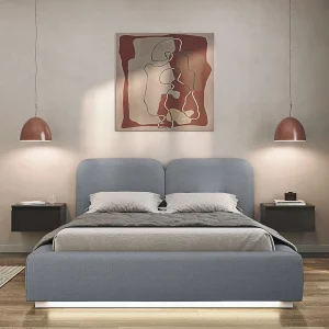 Gestoffeerd bed 140×200 met chenille bekleding – Bedbox en lattenbodem – Grijs – COMOVES Gestoffeerd bed 140×200 met chenille bekleding – Bedbox en lattenbodem – Grijs – COMOVES