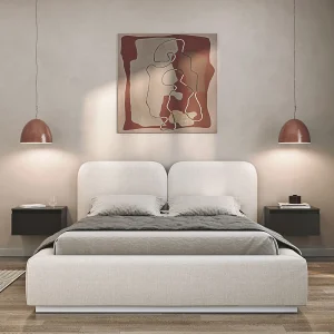 Gestoffeerd bed 160×200 met chenille bekleding – Bedbox en lattenbodem – Crème – COMOVES