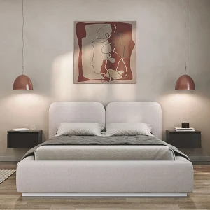 Gestoffeerd bed 140×200 met chenille bekleding – Bedbox en lattenbodem – Lichtbeige – COMOVES Gestoffeerd bed 140×200 met chenille bekleding – Bedbox en lattenbodem – Lichtbeige – COMOVES