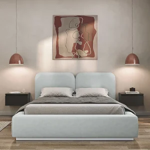Gestoffeerd bed 140×200 met velours bekleding – Bedbox en lattenbodem – Lichtgrijs – COMOVES Gestoffeerd bed 140×200 met velours bekleding – Bedbox en lattenbodem – Lichtgrijs – COMOVES