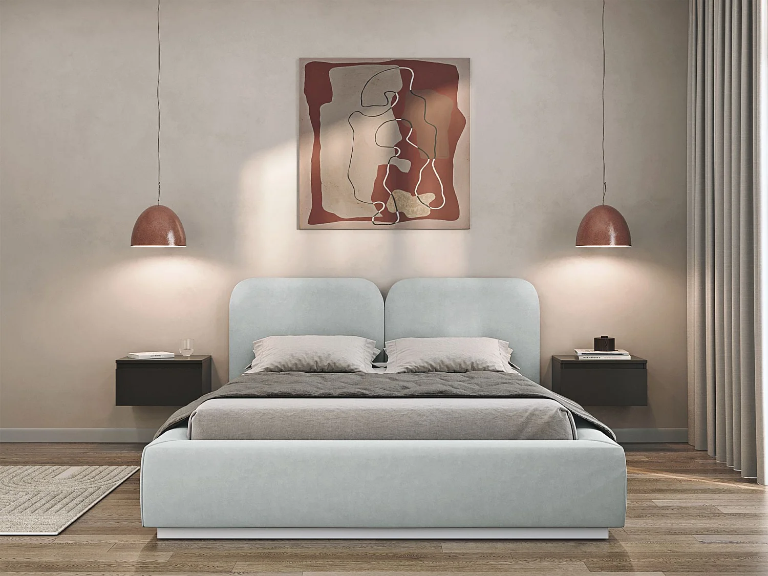 Gestoffeerd bed 140x200 met velours bekleding – Bedbox en lattenbodem – Lichtgrijs – COMOVES