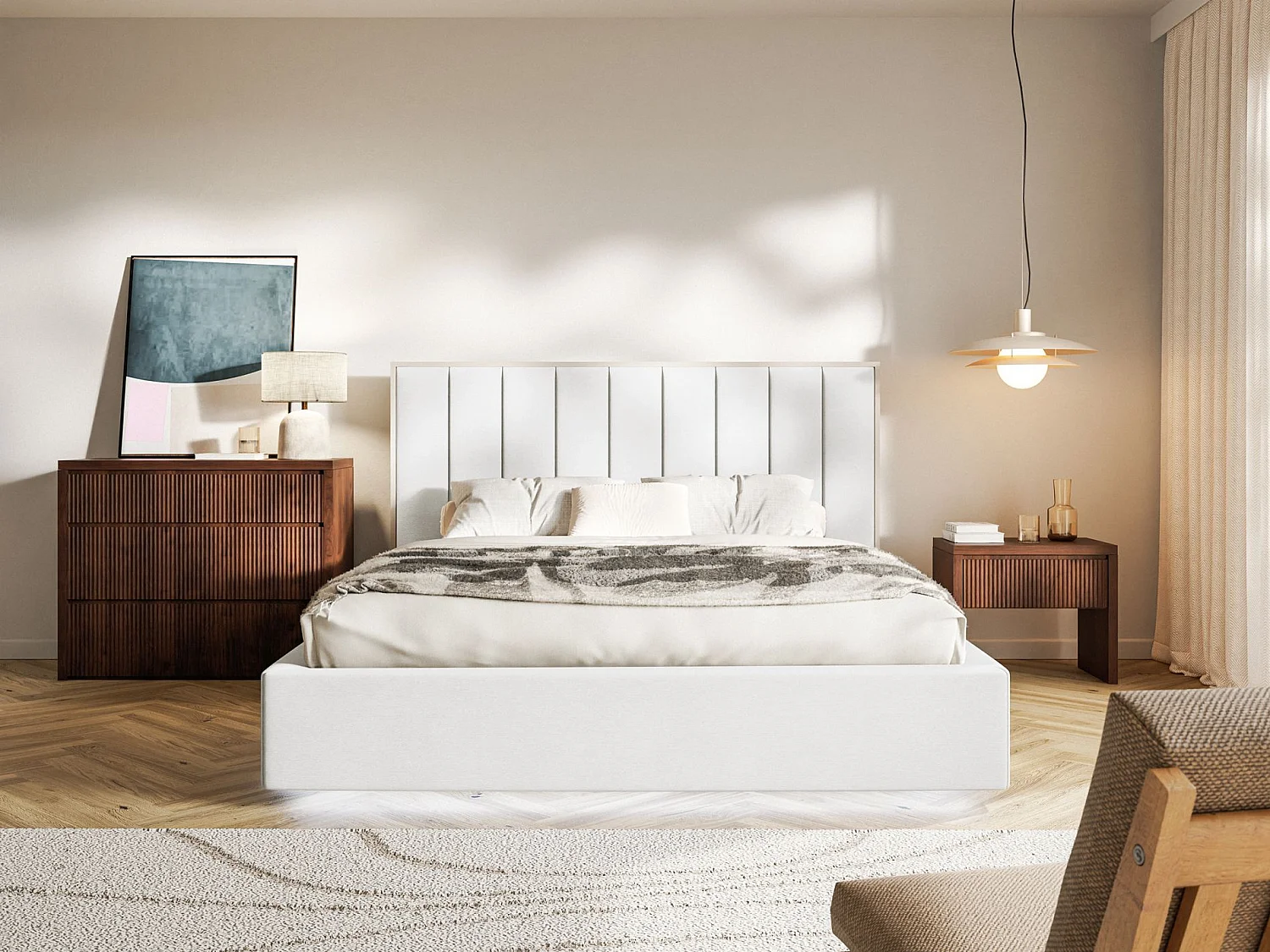 Gestoffeerd bed 160x200 - velours - bedbox en LED - wit - TOGENTS