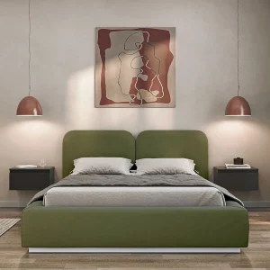 Gestoffeerd bed 140×200 met velours bekleding – Bedbox en lattenbodem – Olijfgroen – COMOVES Gestoffeerd bed 140×200 met velours bekleding – Bedbox en lattenbodem – Olijfgroen – COMOVES