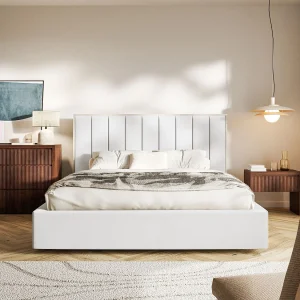 Gestoffeerd bed 140×200 – velours – wit – TOGENTS Gestoffeerd bed 140×200 – velours – wit – TOGENTS