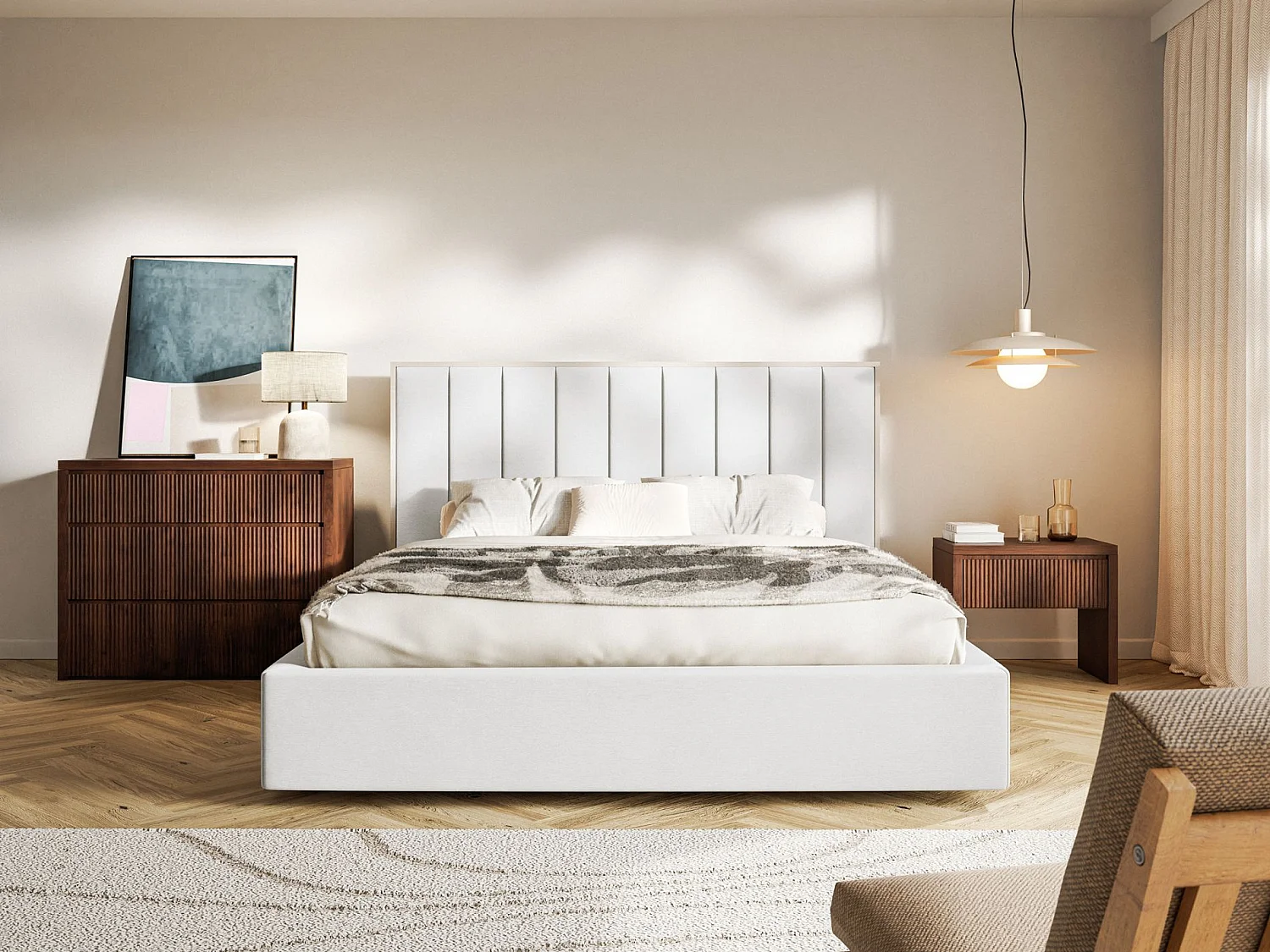 Gestoffeerd bed 140x200 - velours - wit - TOGENTS