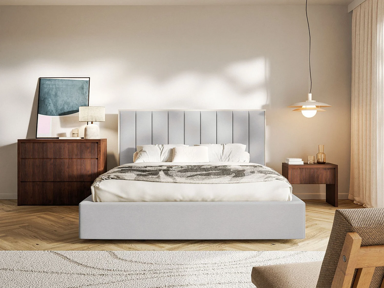 Gestoffeerd bed 160x200 - velours - lichtgrijs - TOGENTS