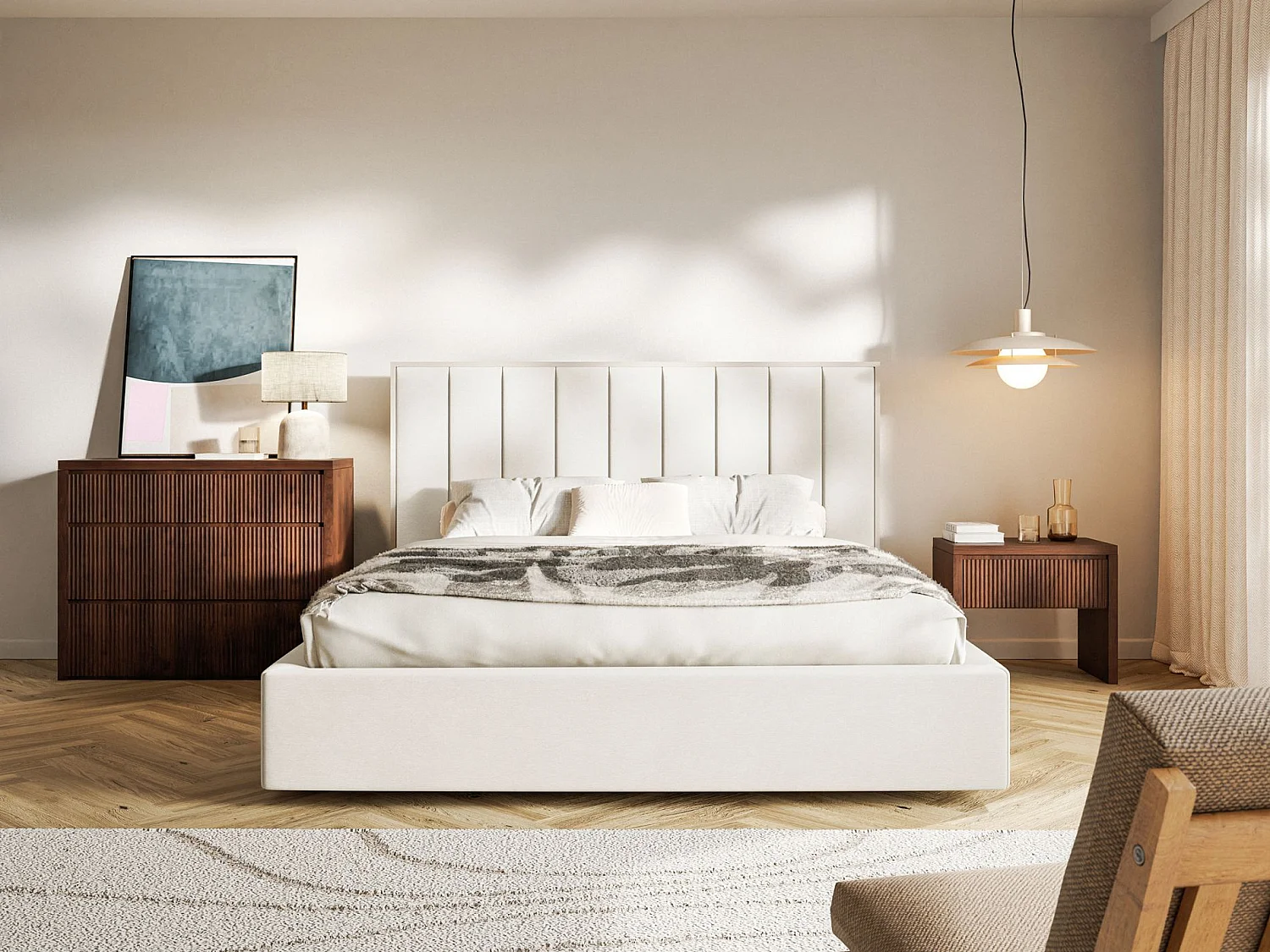 Gestoffeerd bed 140x200 - velours - crème - TOGENTS