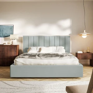 Gestoffeerd bed 140×200 – velours – saliegroen – TOGENTS Gestoffeerd bed 140×200 – velours – saliegroen – TOGENTS