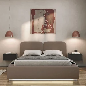 Gestoffeerd bed 160×200 met velours bekleding – LED – Bruin – COMOVES