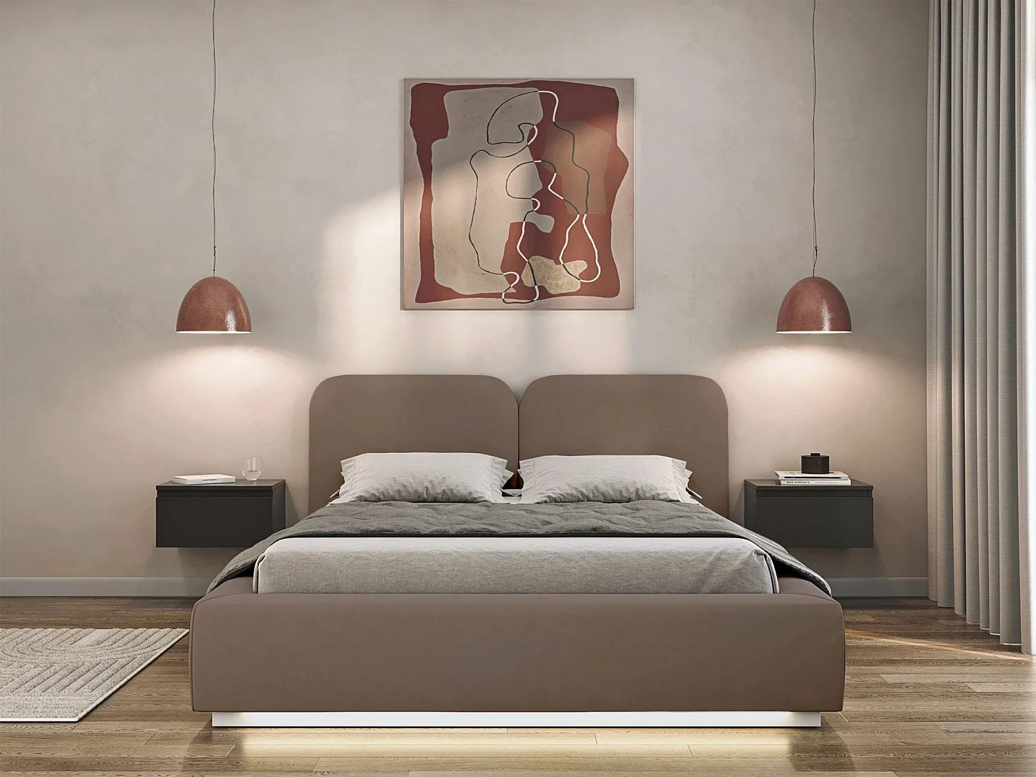 Gestoffeerd bed 140x200 met velours bekleding – LED – Bruin – COMOVES
