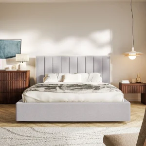 Gestoffeerd bed 140×200 – chenille – grijs – TOGENTS Gestoffeerd bed 140×200 – chenille – grijs – TOGENTS
