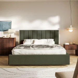 Gestoffeerd bed 160×200 – chenille – donkergroen – TOGENTS Gestoffeerd bed 160×200 – chenille – donkergroen – TOGENTS