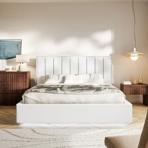 Gestoffeerd bed 160×200 – velours en LED – wit – TOGENTS