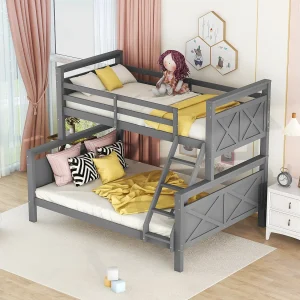 Grijs stapelbed 90(140)x200cm met ladder en uitvalbeveiliging, omvormbaar tot 2 aparte bedden (zonder matras) Grijs stapelbed 90(140)x200cm met ladder en uitvalbeveiliging, omvormbaar tot 2 aparte bedden (zonder matras)