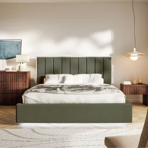 Gestoffeerd bed 140×200 – chenille en LED – donkergroen – TOGENTS Gestoffeerd bed 140×200 – chenille en LED – donkergroen – TOGENTS