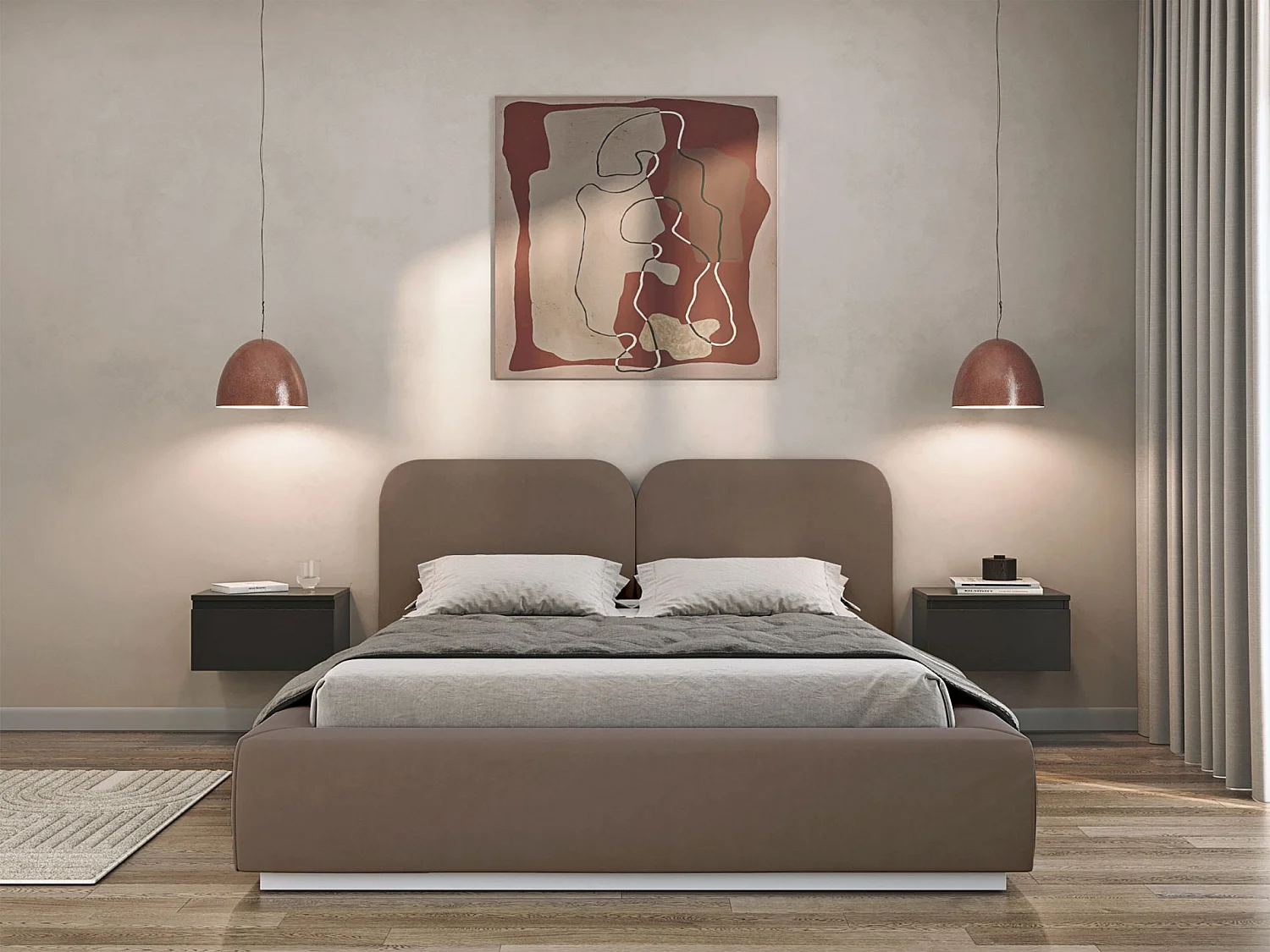 Gestoffeerd bed 140x200 met velours bekleding – Bruin – COMOVES