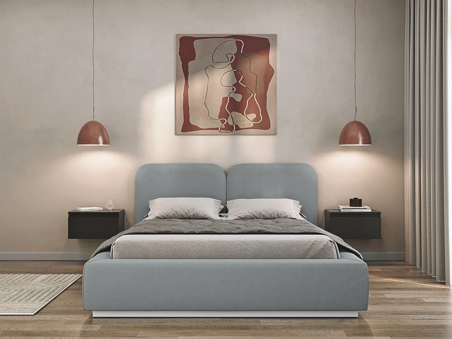Gestoffeerd bed 140x200 met velours bekleding – Grijs – COMOVES
