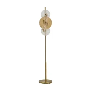 Goudkleurige metalen en glazen vloerlamp (30 x 30 x 164 cm) Goudkleurige metalen en glazen vloerlamp (30 x 30 x 164 cm)
