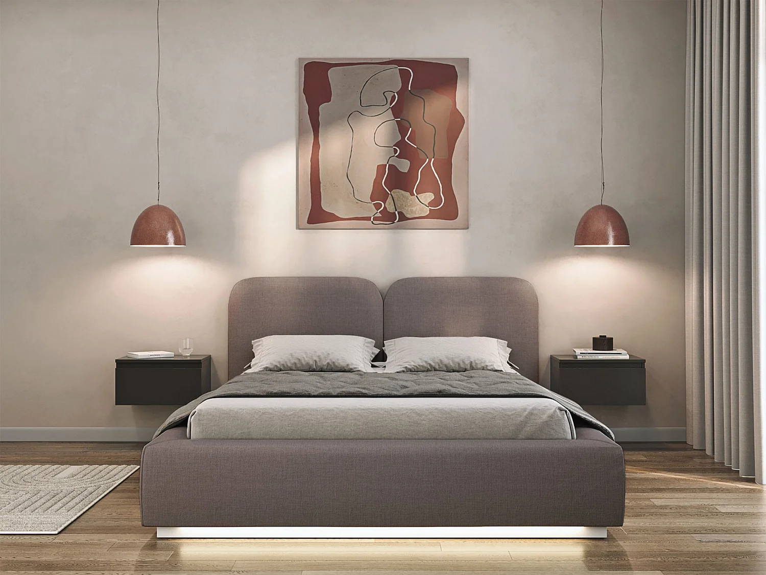 Gestoffeerd bed 140x200 met chenille bekleding – LED – Bruin – COMOVES