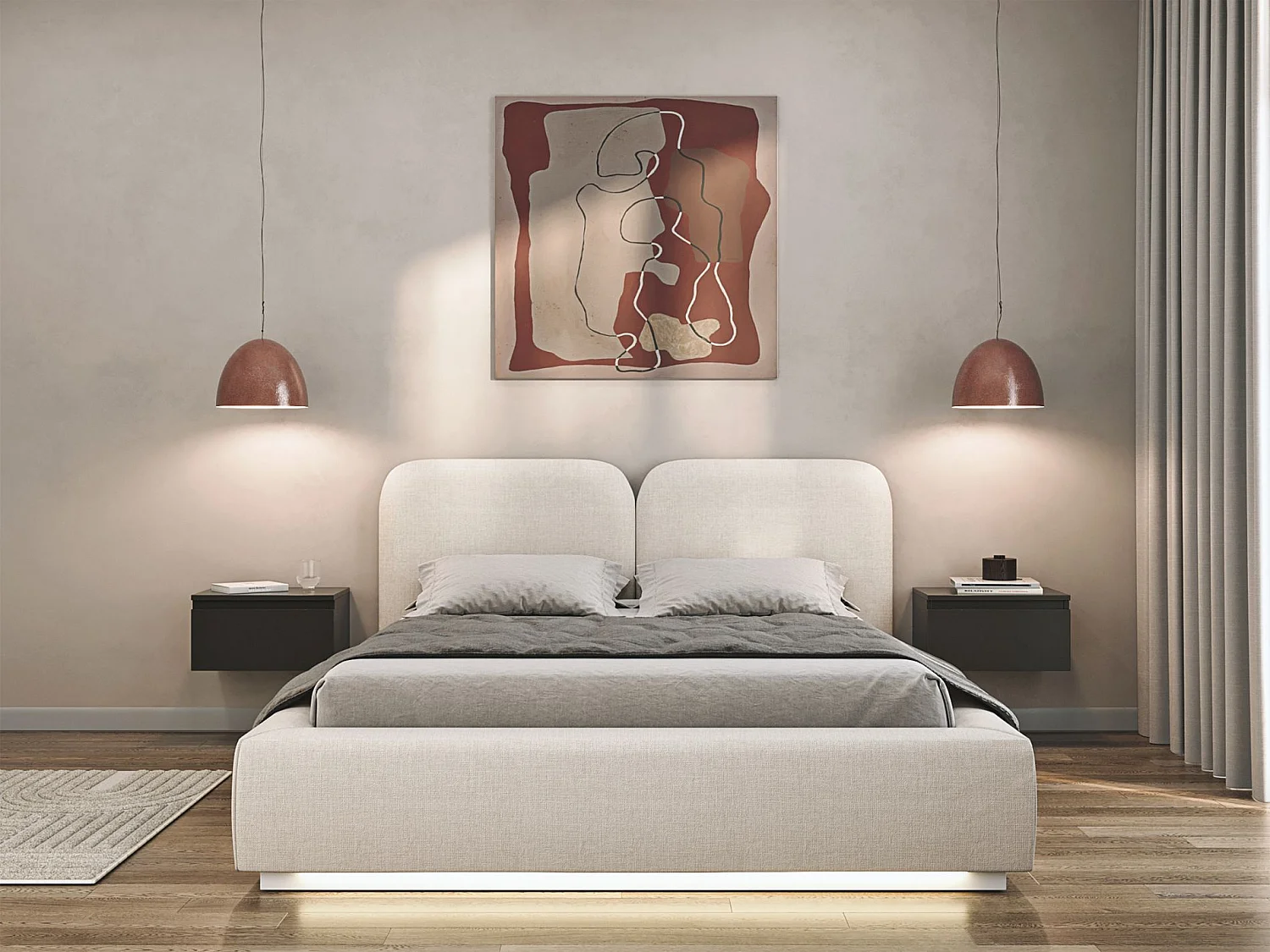 Gestoffeerd bed 140x200 met chenille bekleding – LED – Crème – COMOVES