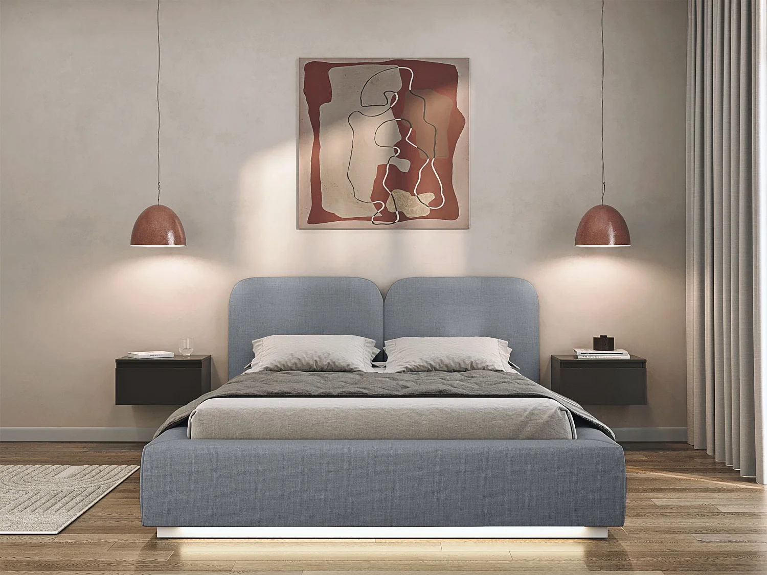 Gestoffeerd bed 140x200 met chenille bekleding – Grijs – COMOVES