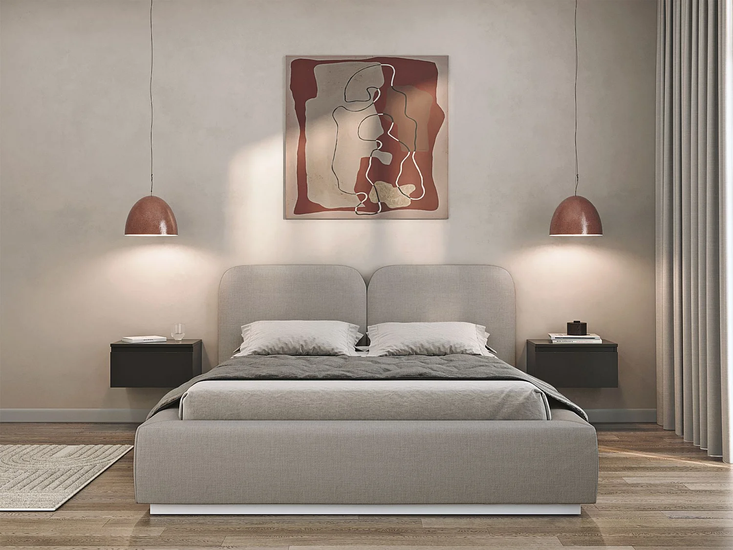 Gestoffeerd bed 140x200 met chenille bekleding – Donkerbeige – COMOVES