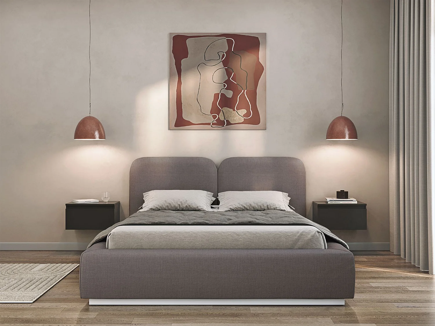 Gestoffeerd bed 140x200 met chenille bekleding – Bruin – COMOVES