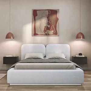 Gestoffeerd bed 160×200 met chenille bekleding – Lichtgrijs – COMOVES