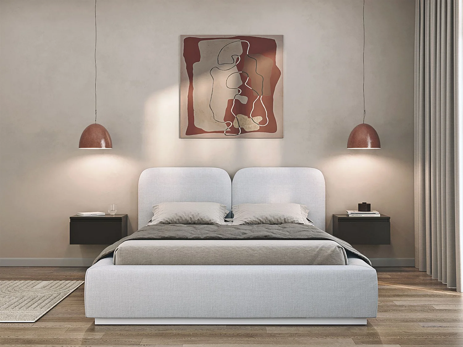 Gestoffeerd bed 140x200 met chenille bekleding – Lichtgrijs – COMOVES