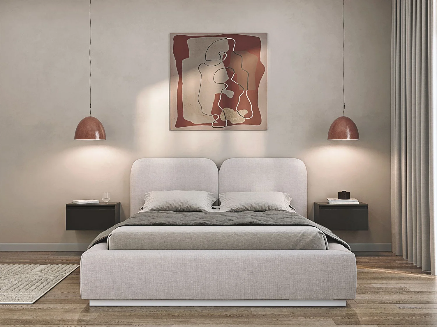 Gestoffeerd bed 140x200 met chenille bekleding – Lichtbeige – COMOVES
