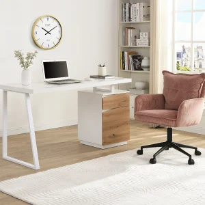 Bureau met opbergruimte 1 lade en 1 deur MDF naturel en wit staal GOTAMA Bureau met opbergruimte 1 lade en 1 deur MDF naturel en wit staal GOTAMA