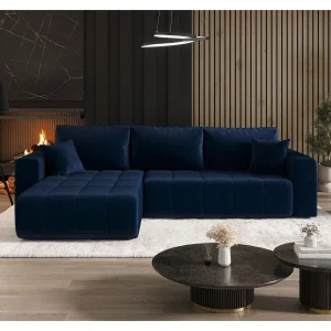 Hoekbank met slaapfunctie MILO Monolith 77 donkerblauw links L-vormige bank met opbergruimte woonkamerbank, slaapbank, bank met opbergruimte Hoekbank met slaapfunctie MILO Monolith 77 donkerblauw links L-vormige bank met opbergruimte woonkamerbank, slaapbank, bank met opbergruimte