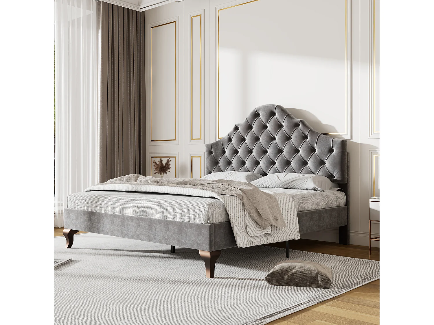 Gestoffeerd bed 140×200 cm met lattenbodem en verstelbare hoofdbord, grijs