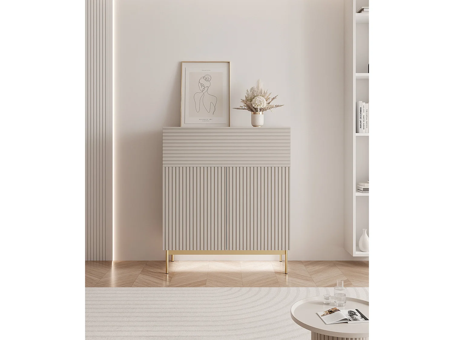 Highkast met 2 deuren - klepvak en LED - kasjmiergrijs - 92 cm - LINEARIS