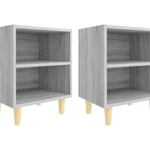 Haugesund  Nachtkastjes 2 st met houten poten 40x30x50 cm grijs sonoma