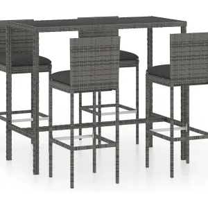 Helyra  5-delige Tuinbarset met kussens poly rattan grijs