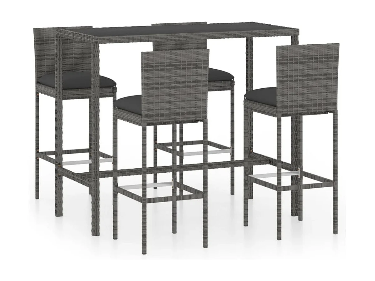 Helyra 5-delige Tuinbarset met kussens poly rattan grijs
